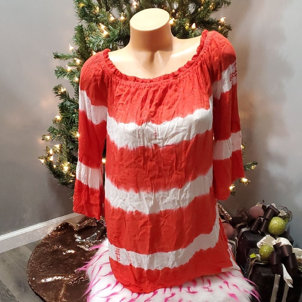 True Destiny tie dye off shoulder hi low top M NWOT